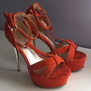 Suede leather pumps bakers platform heels gold